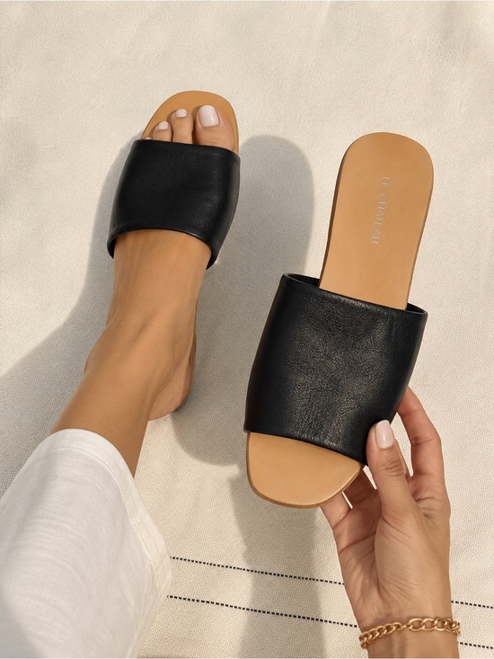 le chateau Shoes - le chateau Black Slide Sandals | Minimalist Leather Summer Slides | Size 8